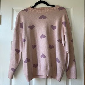 Pink Lily Heart Valentine Sweater Small